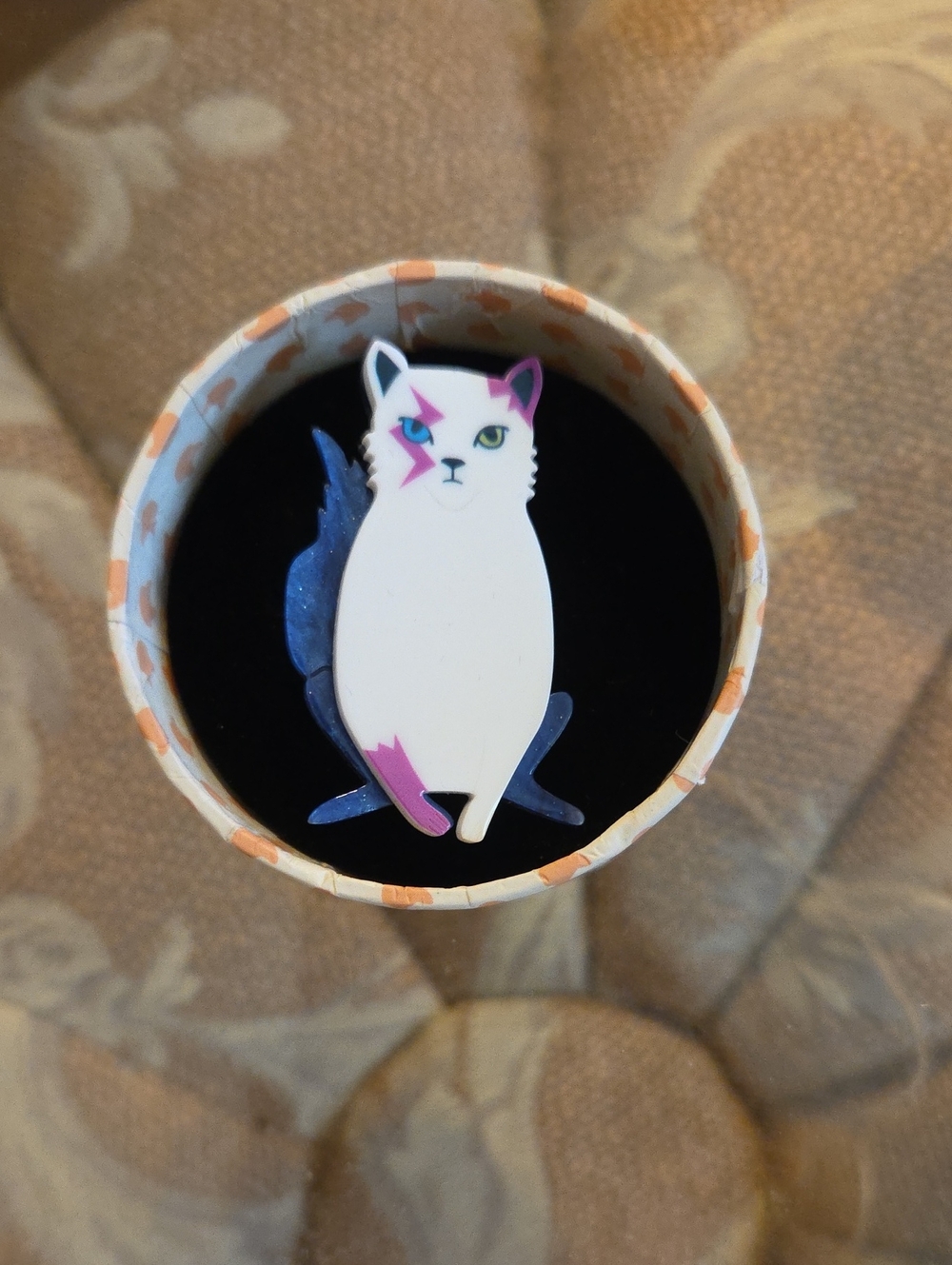 Erstwilder David Bowie Mini Cat Enamel Brooch with Pink and Blue Accents